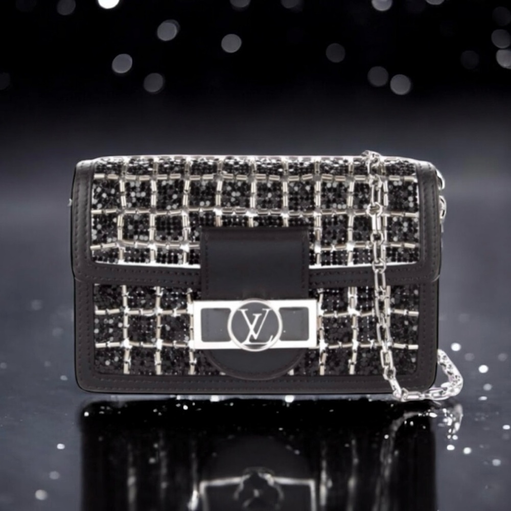 🆕💗LOUIS VUITTON Dauphine Minaudière Black+Silver Beads Shoulder Clutch Mini Bag